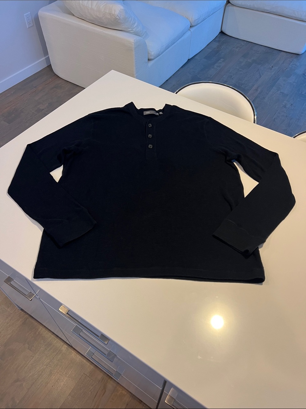 Vince 100% cotton henley 3 button up long sleeve dark navy blue shirt top XXL